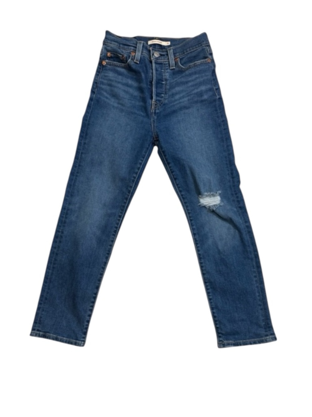 Levi’s Wedgie Straight Jeans 25 High Rise Distressed Blue Denim